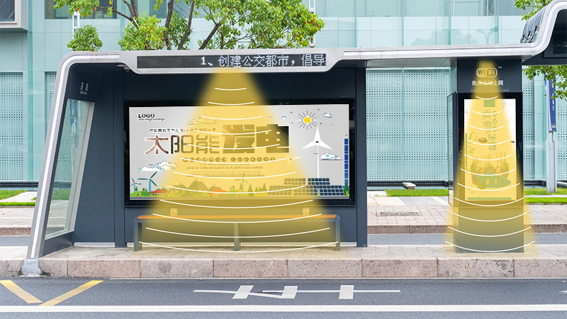 公交站臺廣告牌集成定向揚(yáng)聲器，定向發(fā)聲示意圖
