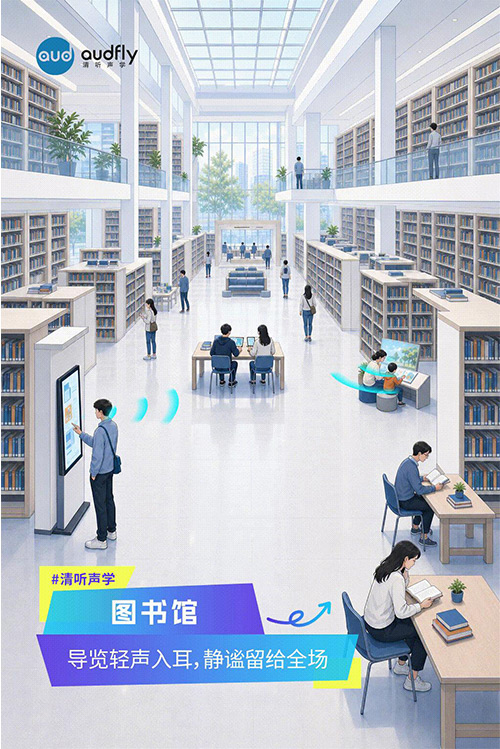 清聽聲學定向發聲技術應用于圖書館導覽系統,實現精準語音導引,不影響閱讀環境