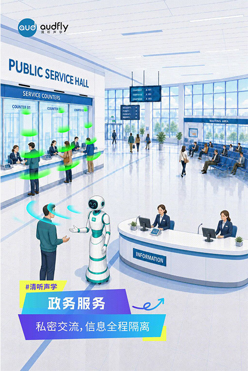清聽聲學定向發聲技術應用于政務服務窗口,實現窗口間精準傳音,保護辦事隱私