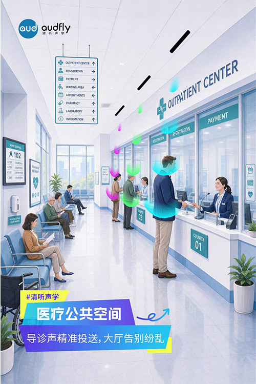 清聽聲學定向發聲技術應用于醫院公共空間,實現精準導診,營造安靜舒適的就診環境